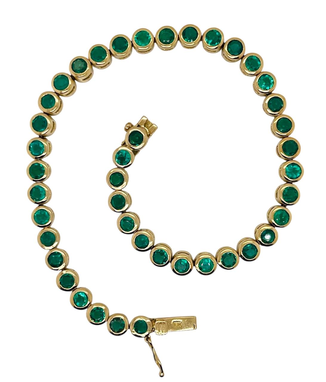 GIA Certified Natural Colombian Emerald 18k Gold Bezel Set Tennis Bracelet