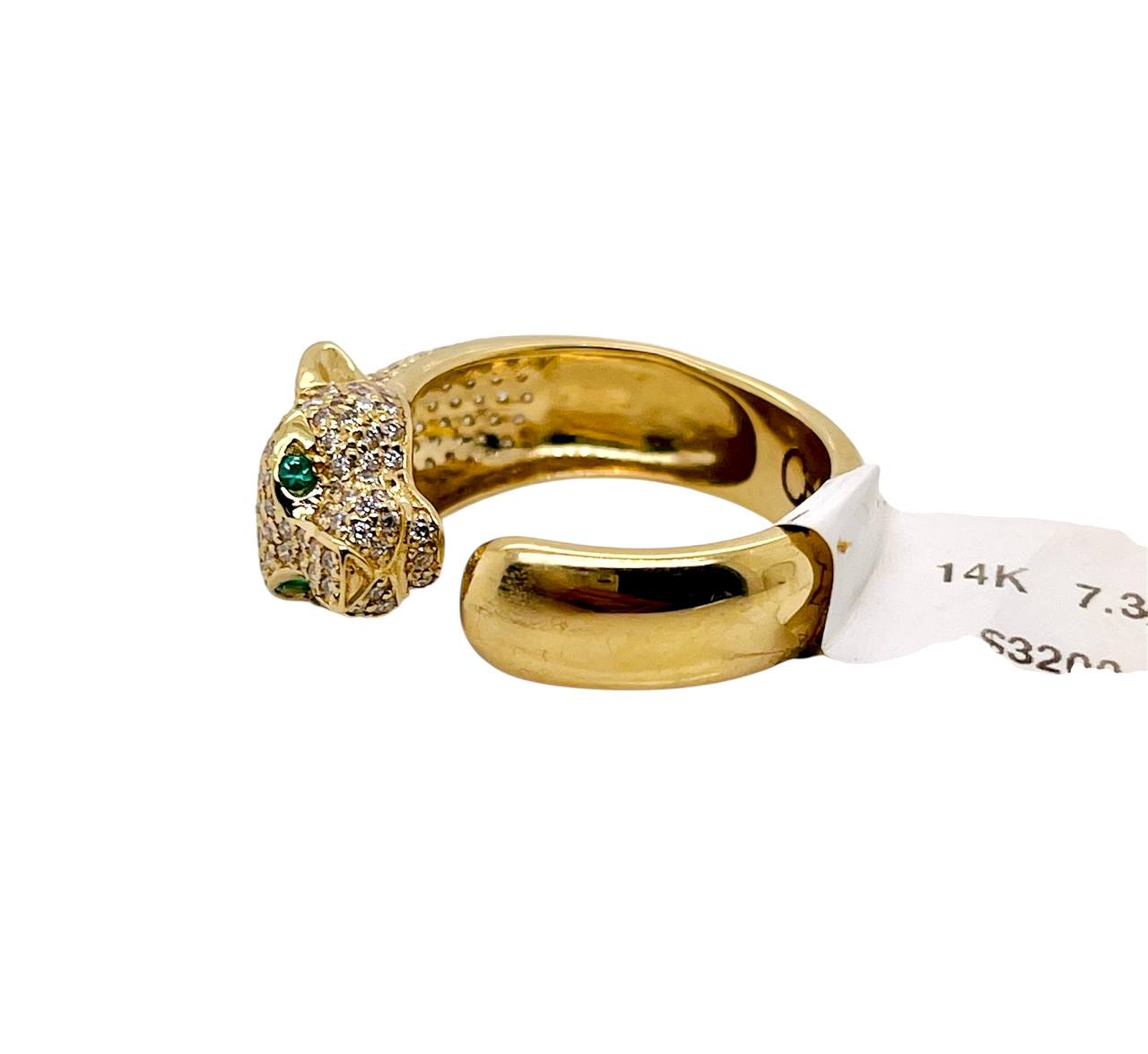 14k Solid Gold 1.5 ct Natural Diamond Panther Leopard Ring Emerald Eyes