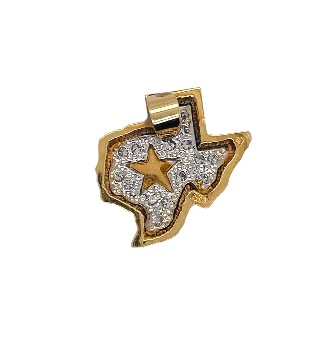 Vintage 14k Solid Two-Tone Gold 0.35 Ct Natural Diamond Texas Map Lone Star State Pendant