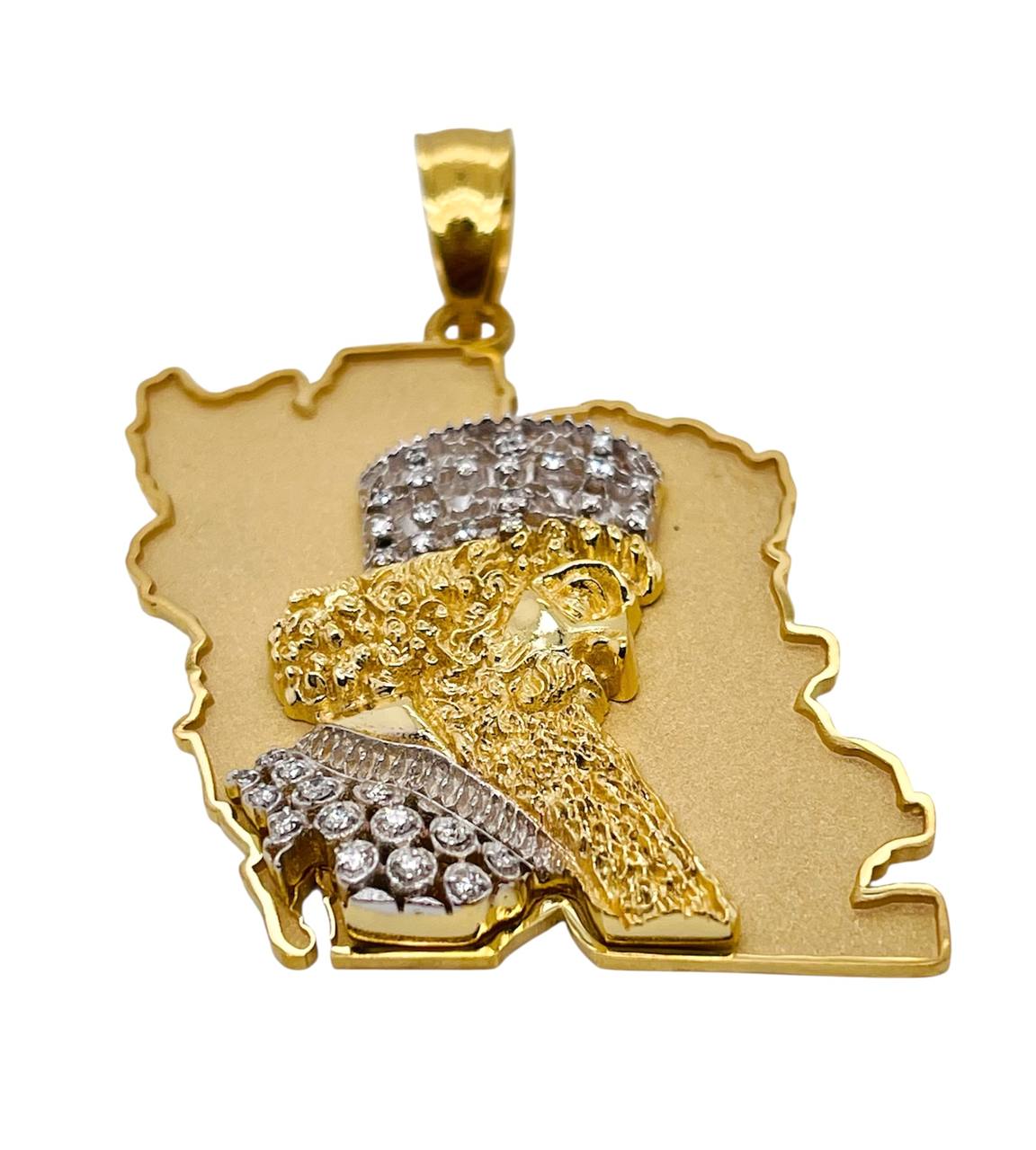 Persian Heritage Cyrus the Great & Iran Map 18k Gold Natural Diamond Pendant
