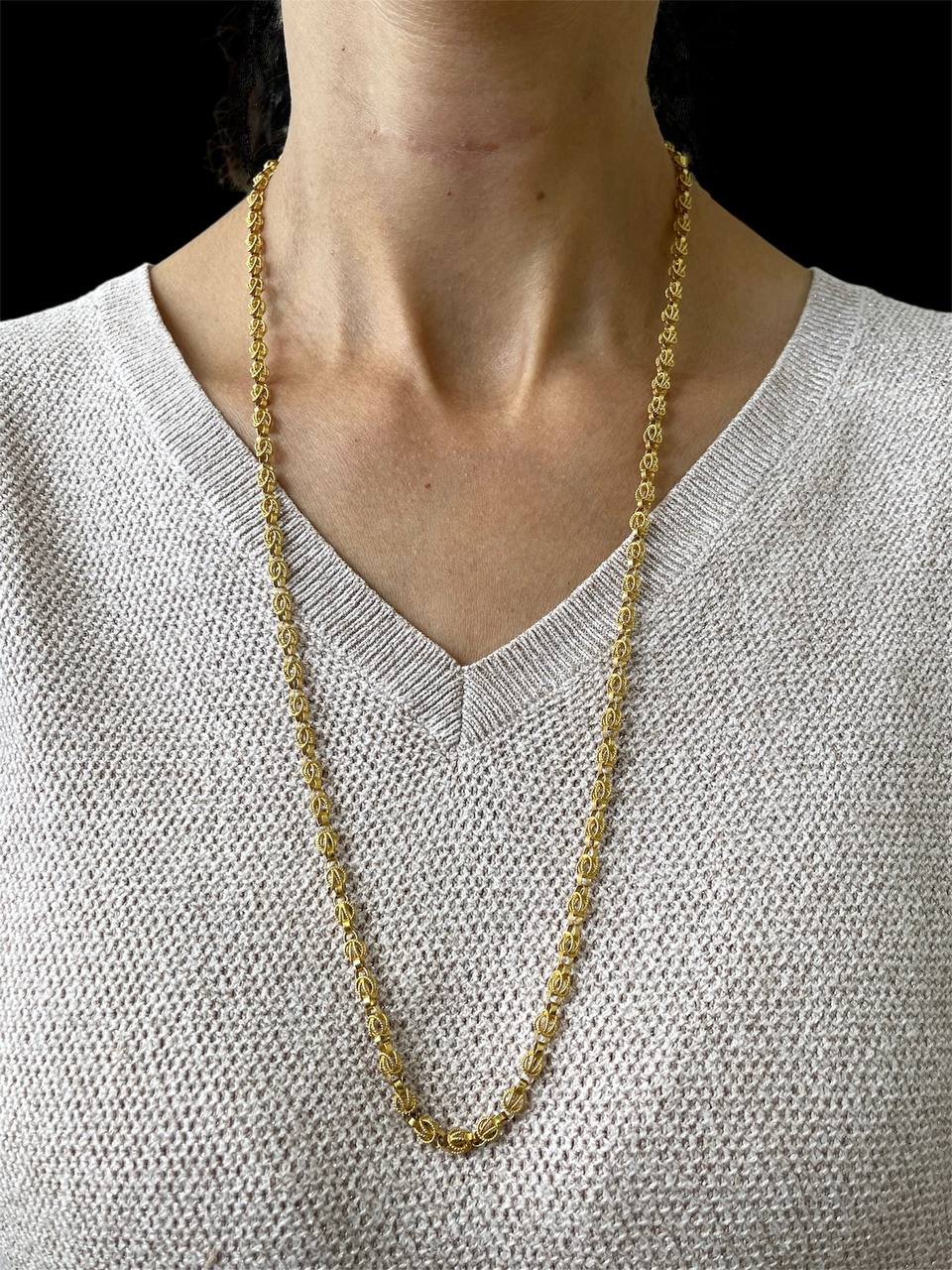 Vintage 18k Yellow Gold Hand-made Link Yazdi Chain Necklace 27 Gr 29 inches
