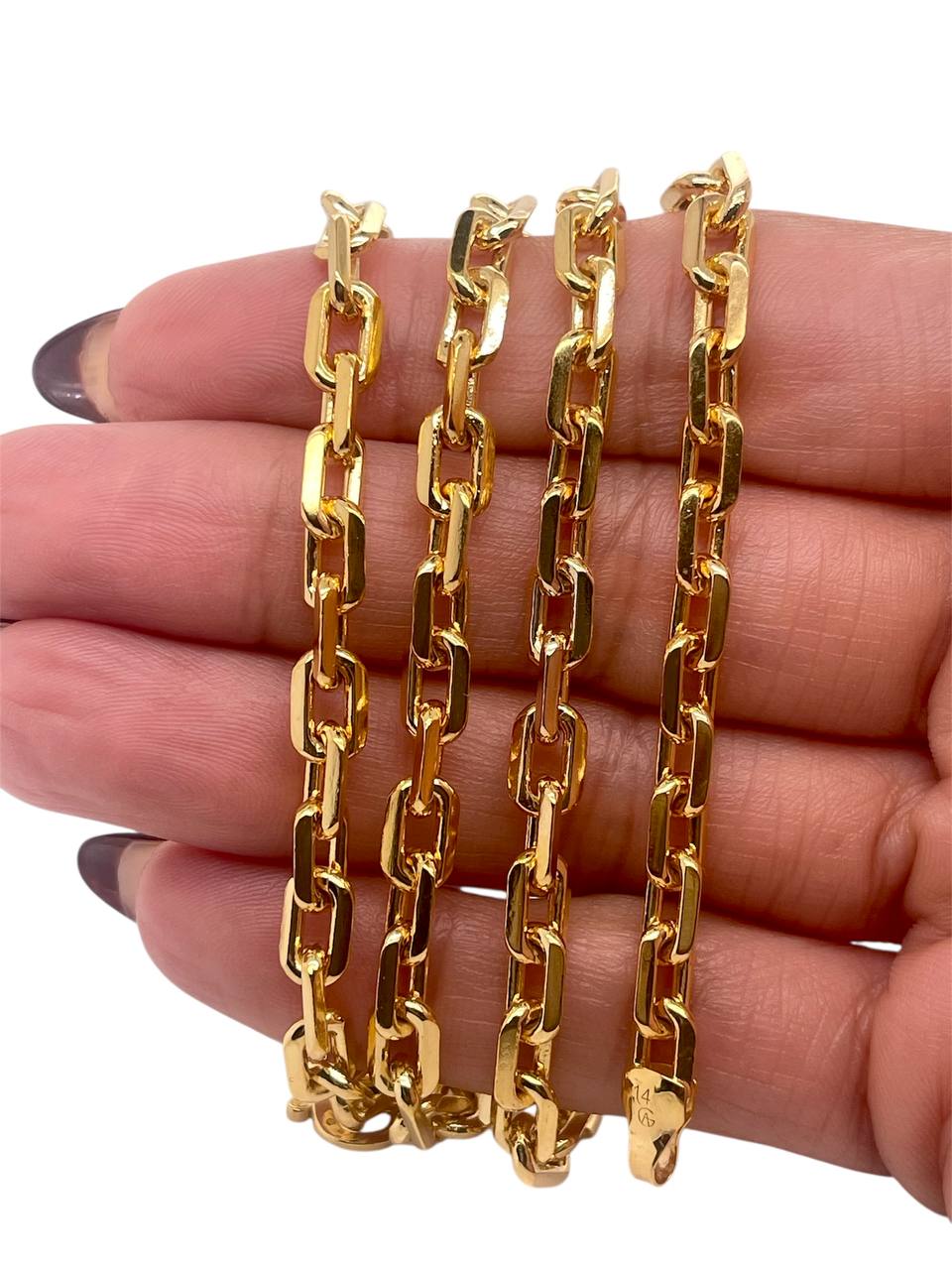 61 grams Mens 14k Solid Yellow Gold Square Link Chain Necklace 5.5 MM, 26.5 in