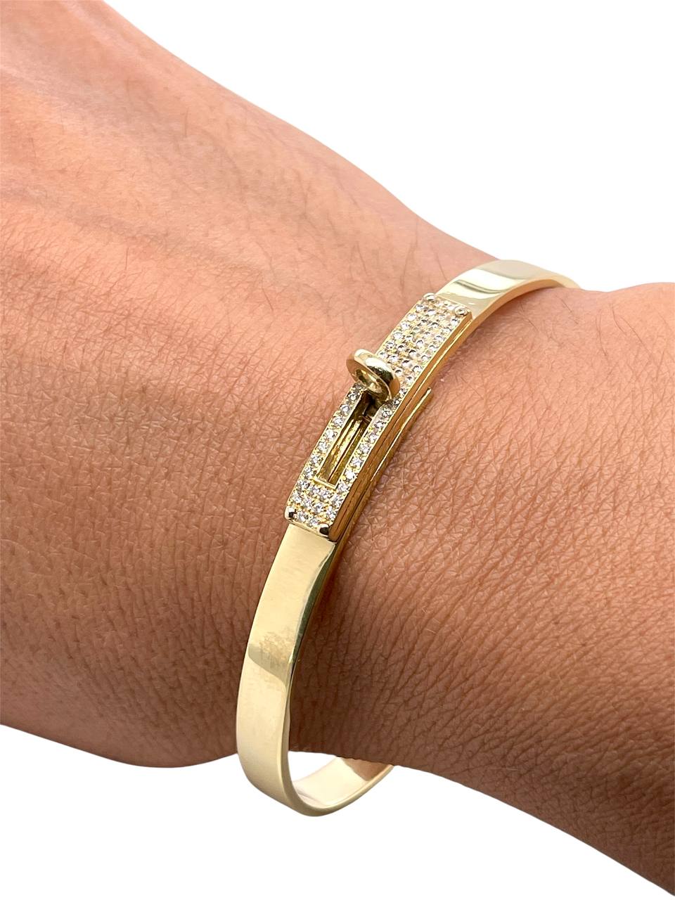 Hermès Kelly 18K Yellow Gold Pave Diamonds Bracelet
