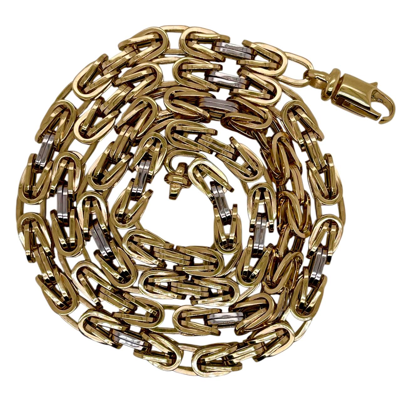 Mens 14k Two-Tone Gold Square Byzantine Chain Necklace 6.5 MM, 26 in 37.6 Gr
