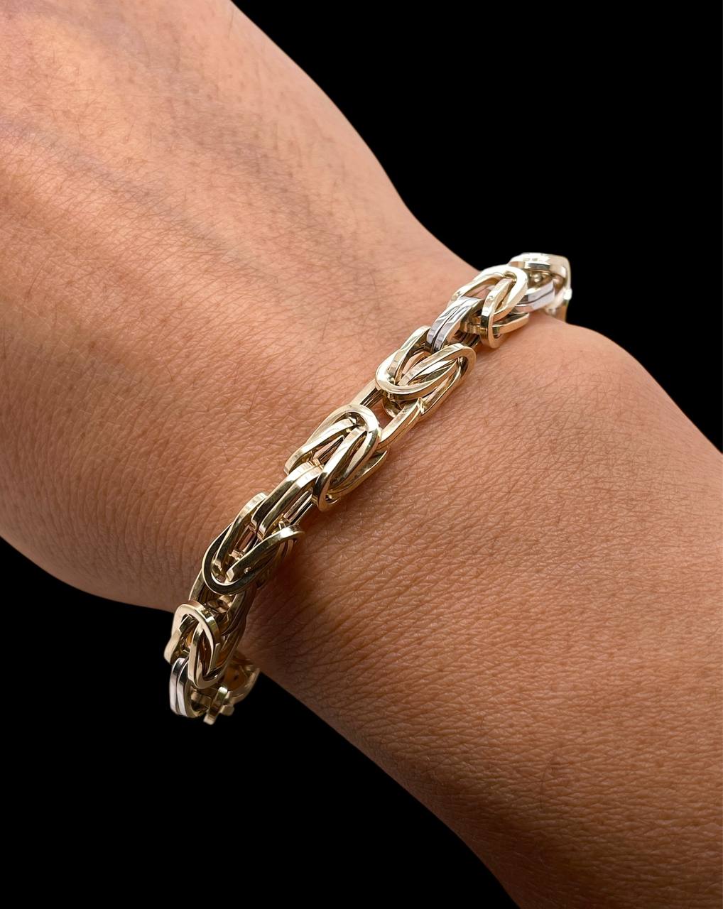 Mens 14k Two-Tone Gold Square Byzantine Bracelet 6.5 MM 8.75 in 14.6 Gr