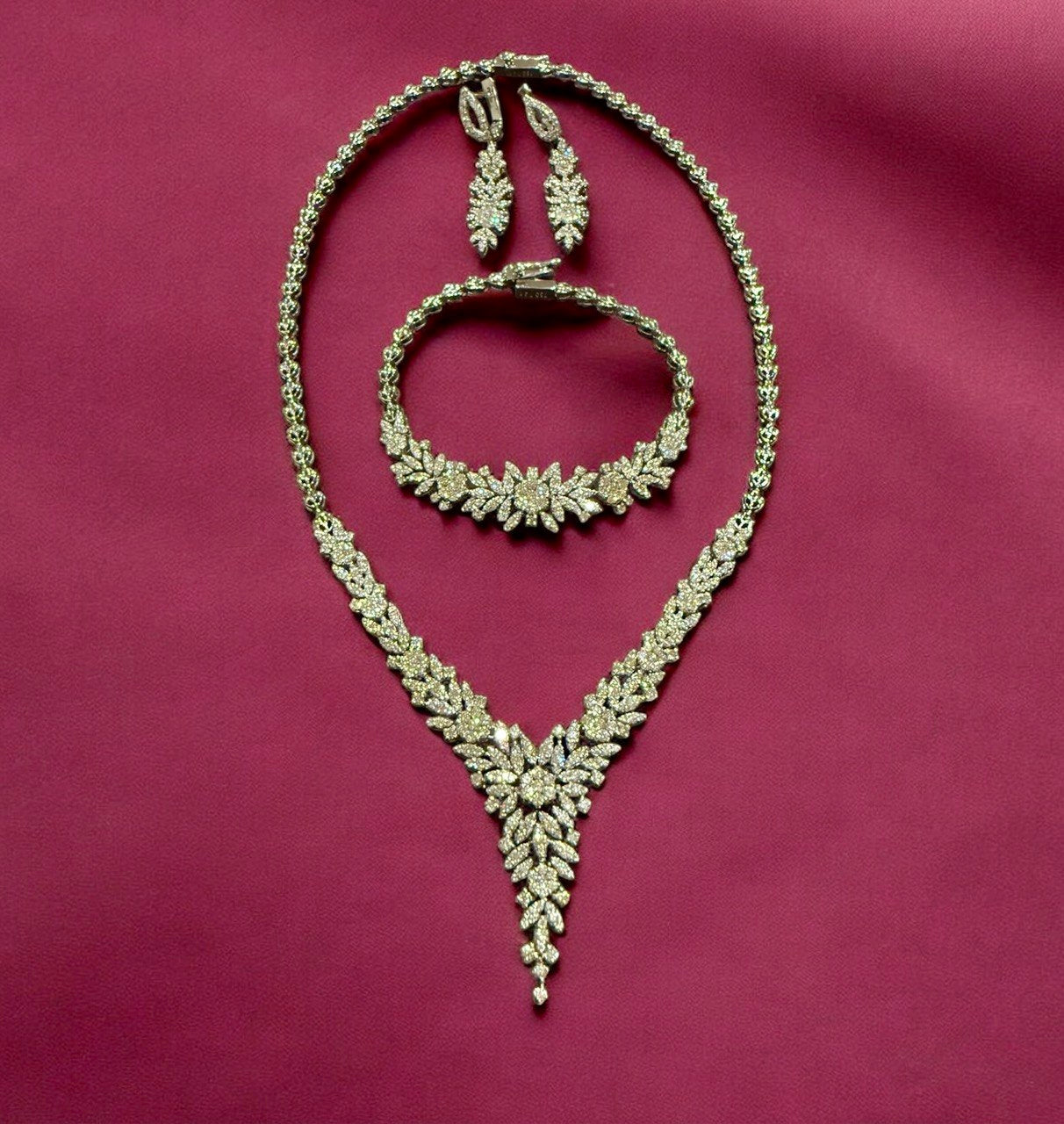 Luxury 18K White Gold Natural Diamond Bridal Jewelry Set Statement Piece