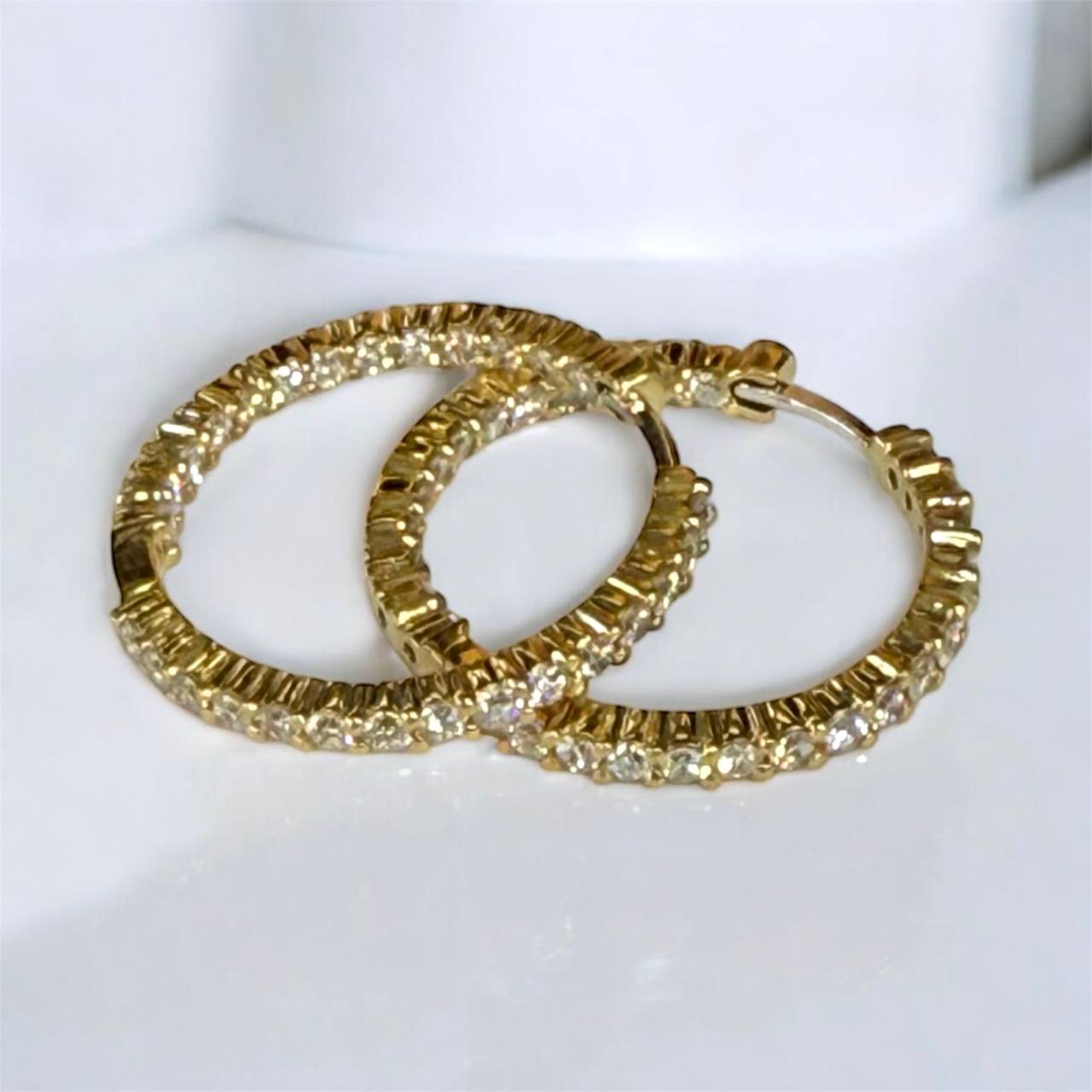 Roberto Coin 18K Yellow Gold 1.53ct Diamond 25mm Inside Out Hoop Earrings