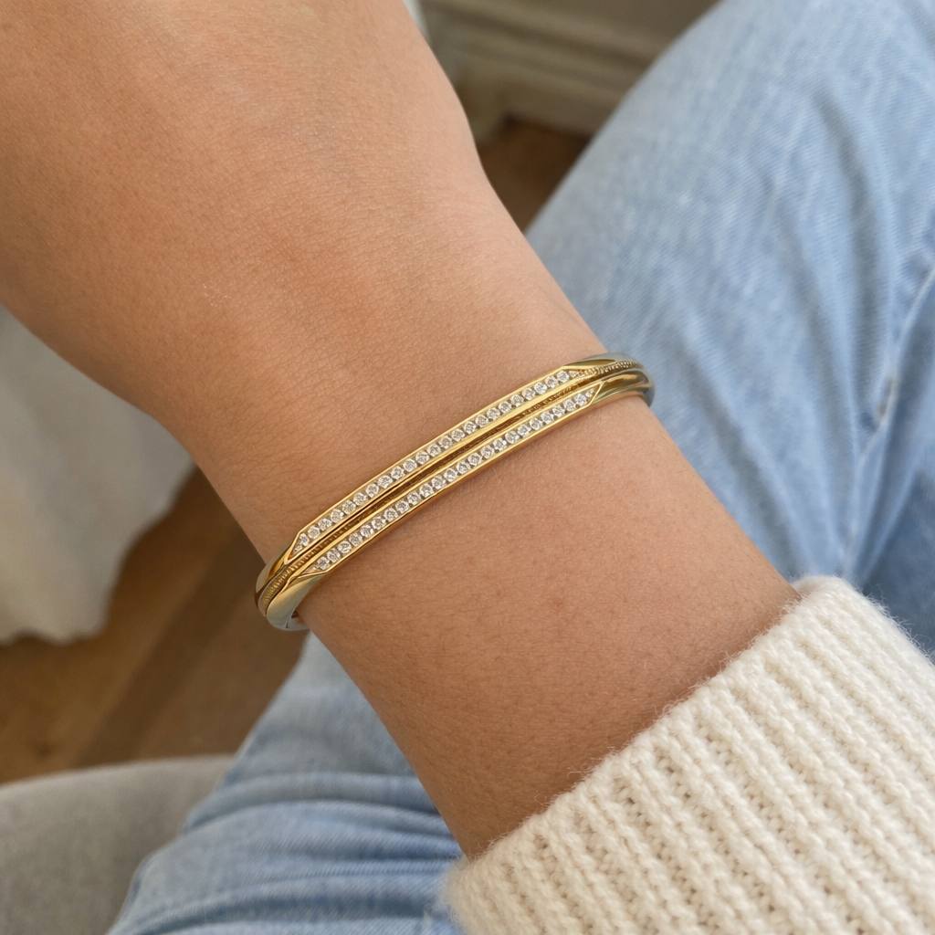 18K Yellow Gold Diamond Bangle Bracelet 0.60 CTW Natural Diamonds | VS1-VS2 | E-F Color