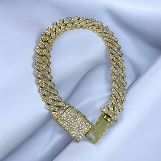 10K Solid Gold Diamond Cuban Link Bracelet 12mm 8.5” – 7.75 Carat Natural VS Diamond Iced Out Miami Cuban Bracelet