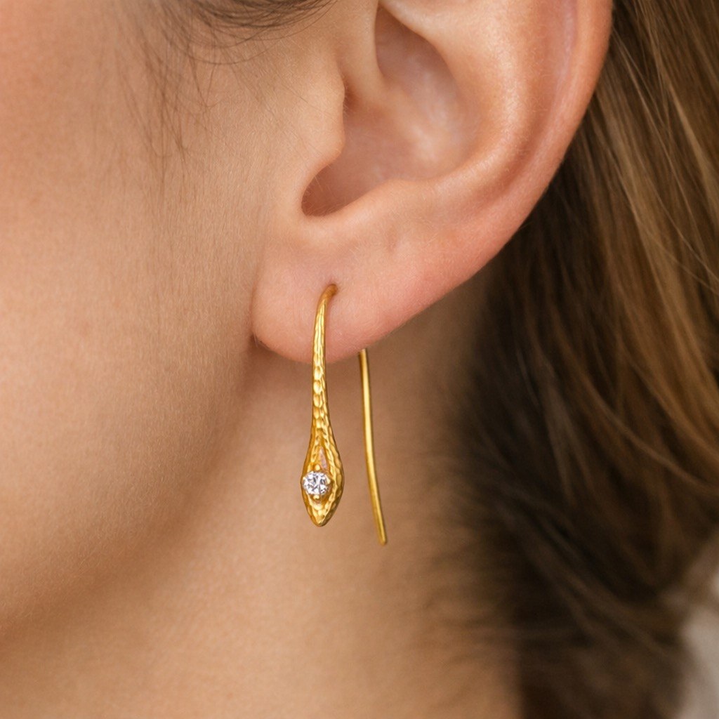 Torrini 14K Yellow Gold Hammered Diamond Drop Earrings – Made in Italy