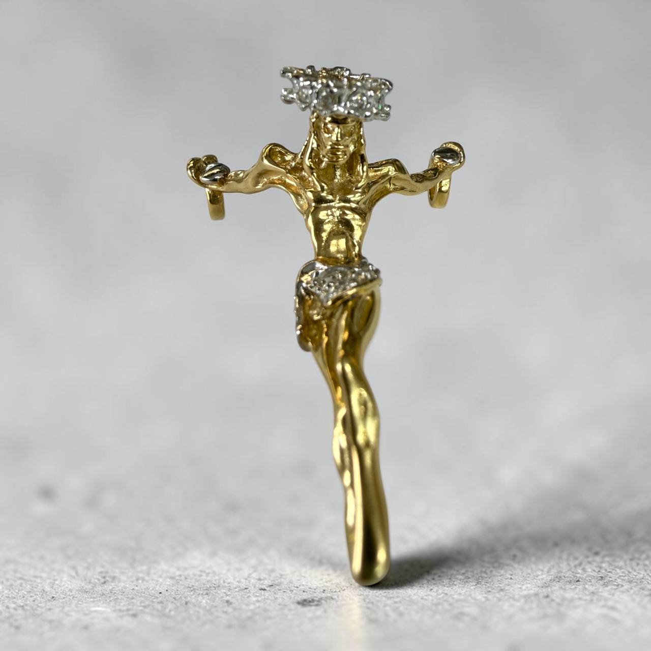 14k Yellow Gold Jesus Christ Open Hand Cross Crucifix Pendant