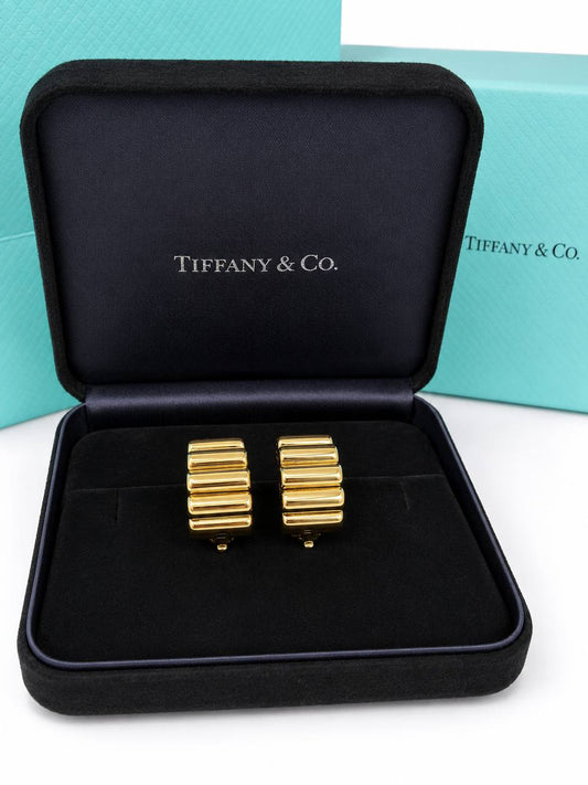 Authentic Tiffany & Co. 14K Gold Huggie Wide Clip On Earrings Pat. 2423905