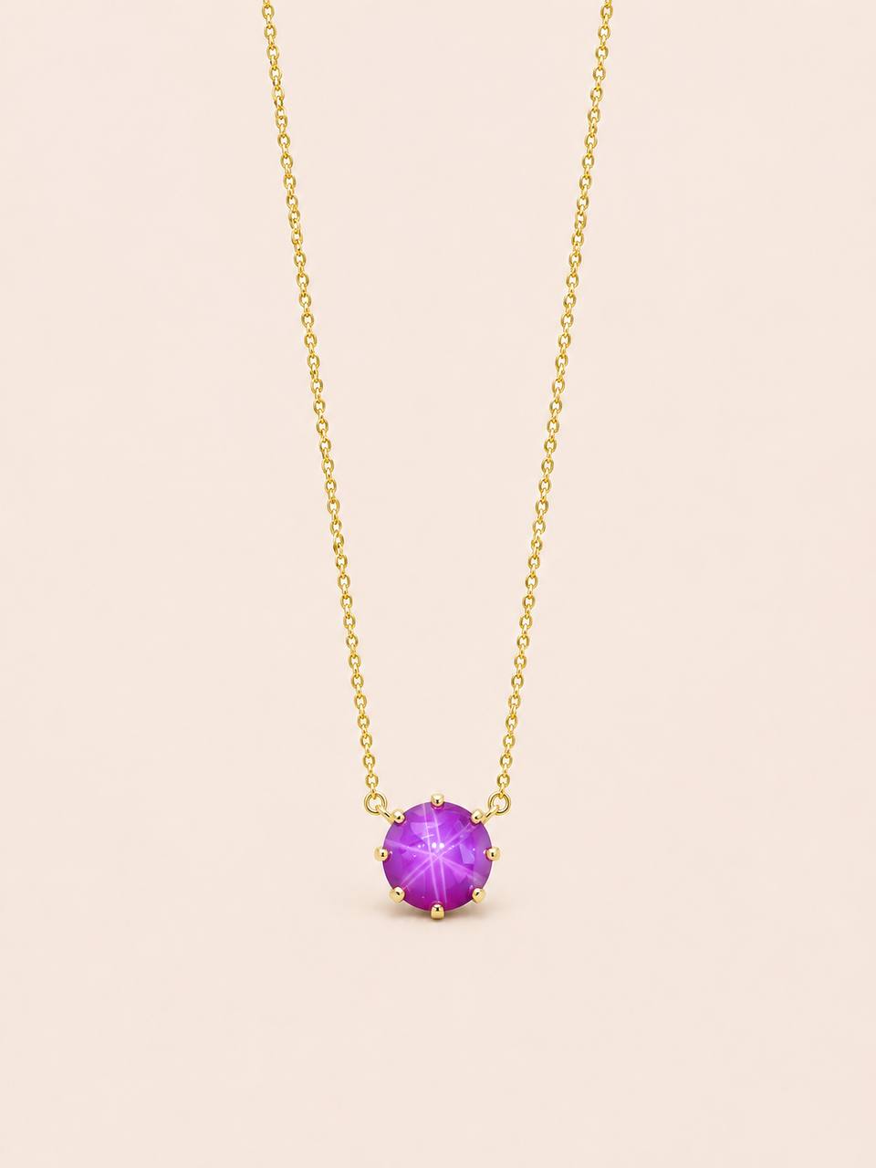 14K Gold Pink Star Sapphire Necklace Pendant 18.25 in