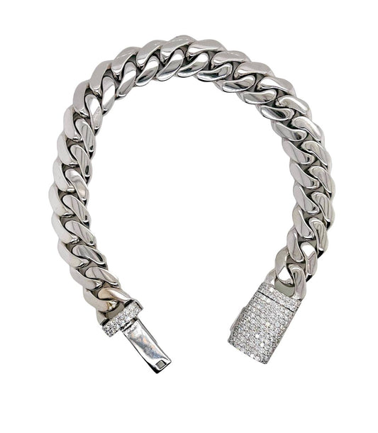 50.2 Gr 10k Solid White Gold Diamond Mens Miami Cuban Link Bracelet 10.9 MM 7.5"