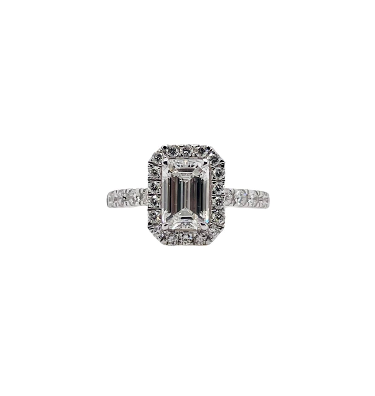 2.14 Ct E VS1 Lab Grown Emerald Cut Diamond Halo Engagement Ring 14k White Gold