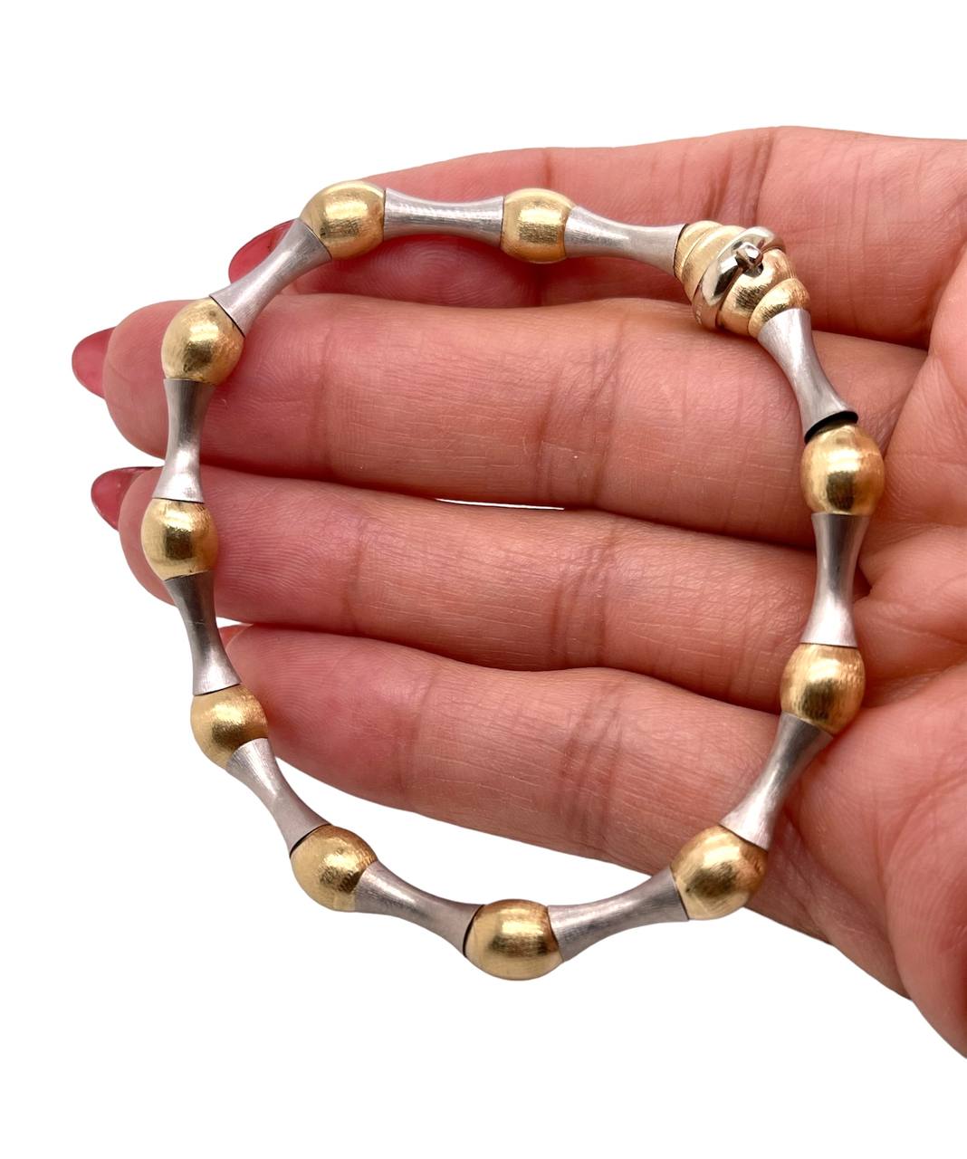 14K Two-Tone Gold 6.7 mm Ball Bead Bracelet 12.5 Gr 8 in