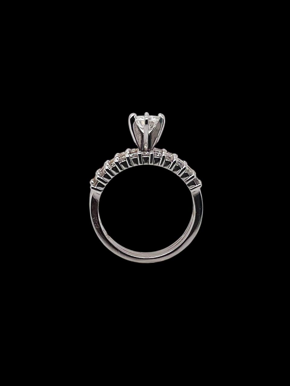 1.21 TCW Round Diamond Solitaire With Accent 14k White Gold Engagement Ring