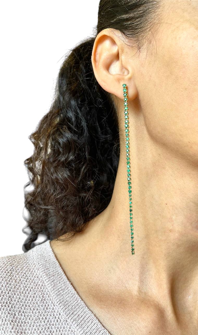 18K Solid Yellow Gold 4.10 TCW Diamond 5 in Long Dangle Tennis Earrings