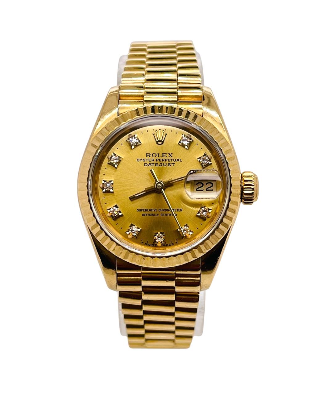 Presidential Rolex Datejust 69178 18K Yellow Gold Watch 26mm Champagne Diamond Dial