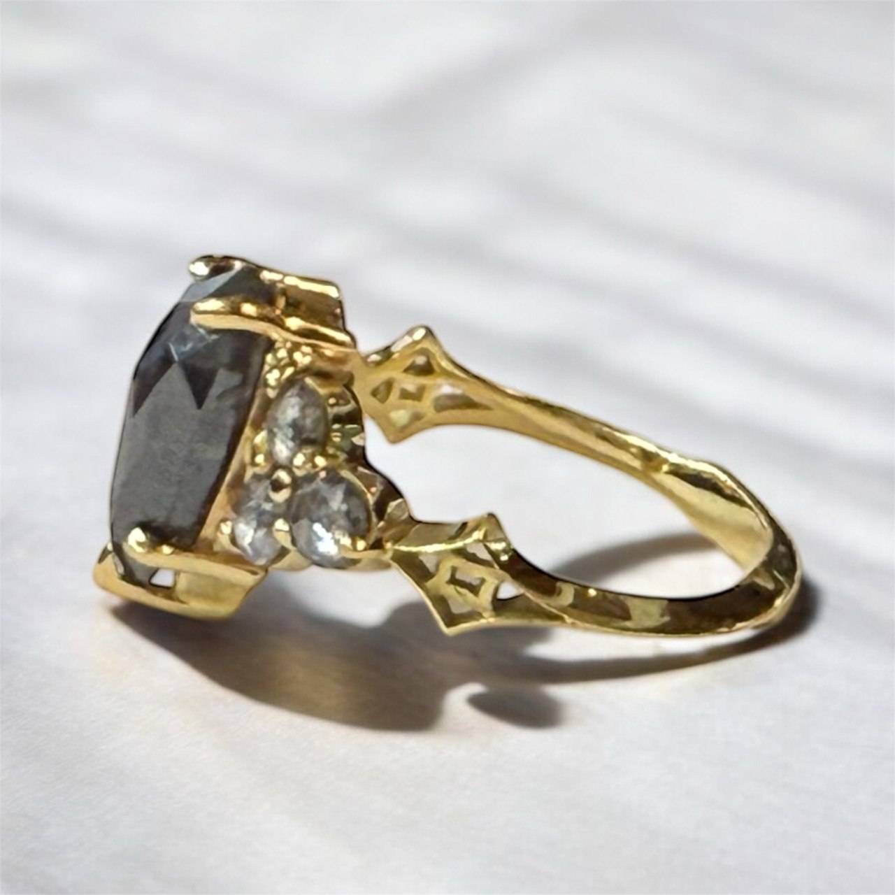 Nico Ring Salt & Pepper Rose Cut Pear Diamond 18k Yellow Gold