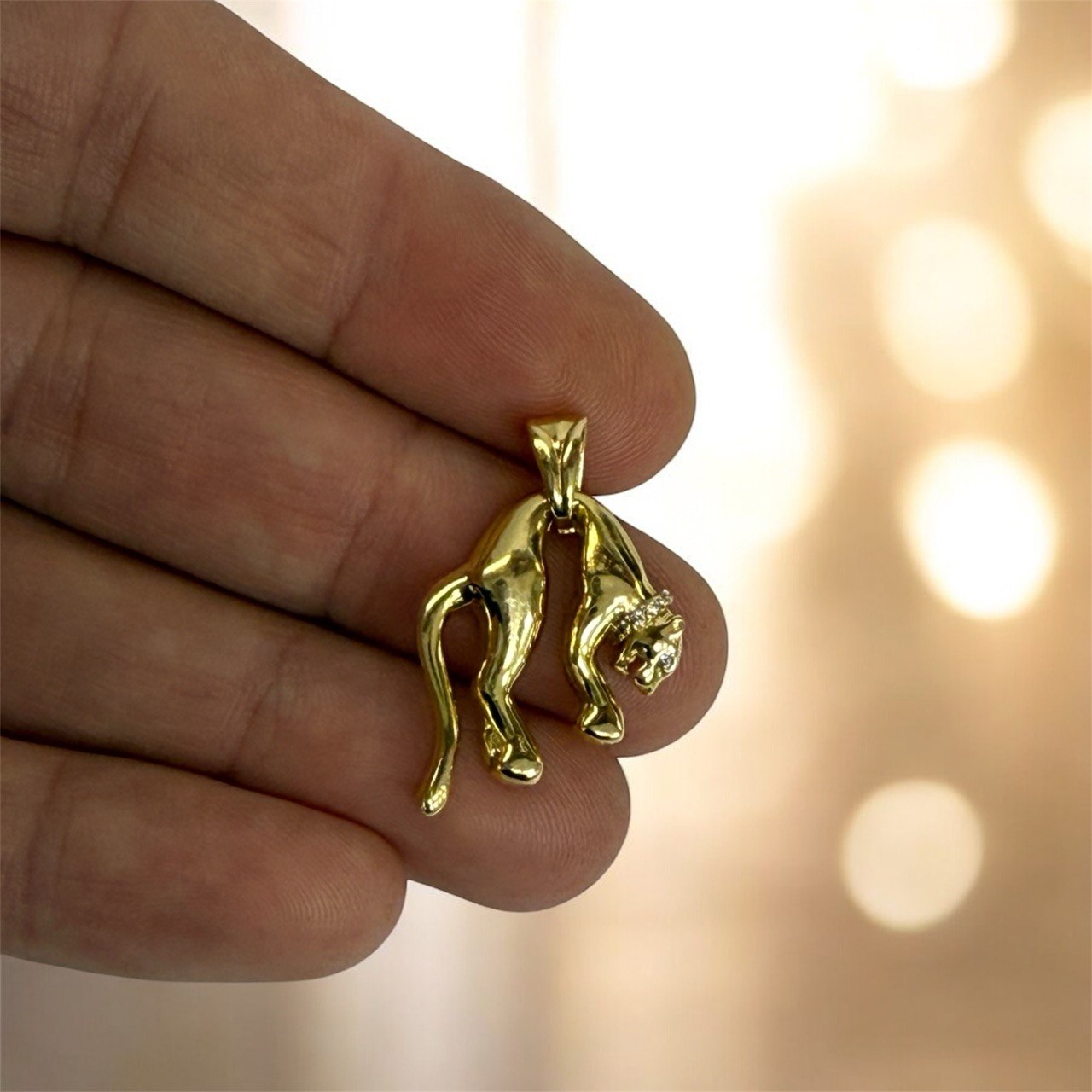 18K Solid Yellow Gold Natural Diamond Panther Pendant