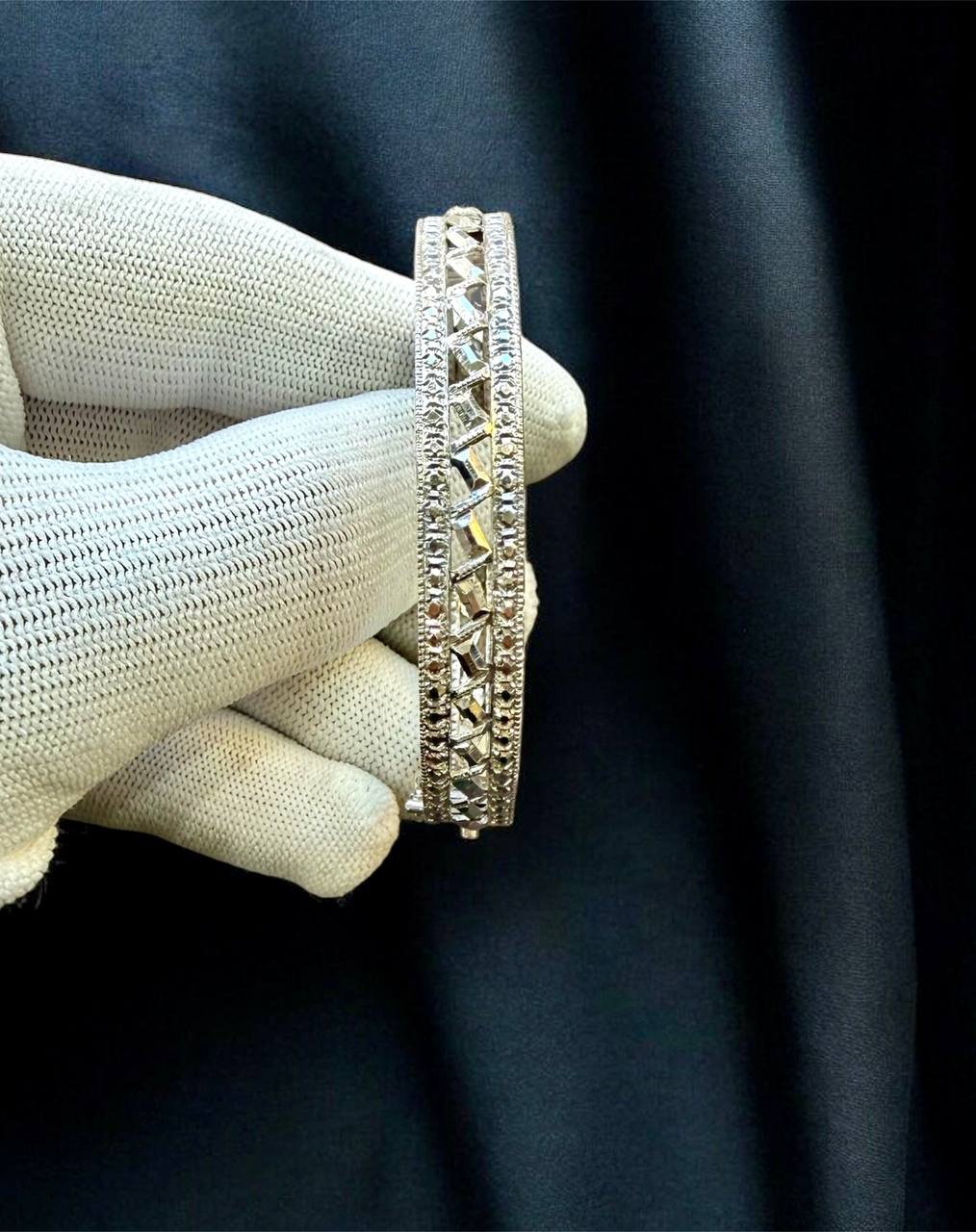 Vintage Art Deco Platinum Filigree Bangle Bracelet | Antique Style Jewelry Gift for Her