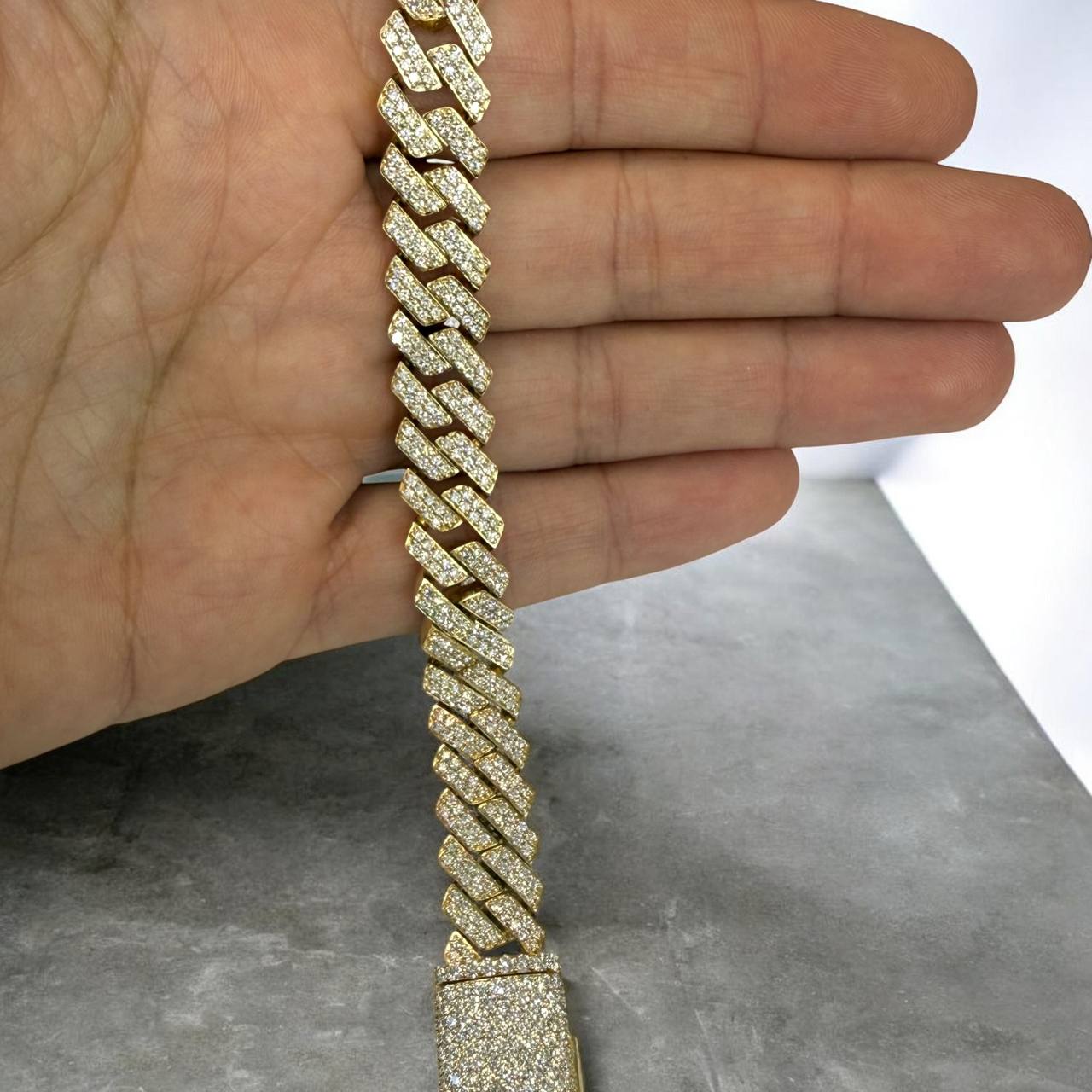 10K Solid Gold Diamond Cuban Link Bracelet 12mm 8.5” – 7.75 Carat Natural VS Diamond Iced Out Miami Cuban Bracelet