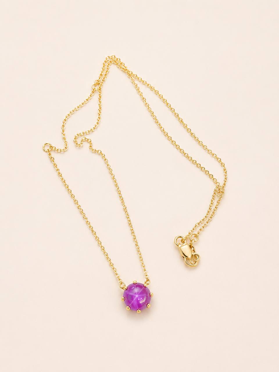 14K Gold Pink Star Sapphire Necklace Pendant 18.25 in