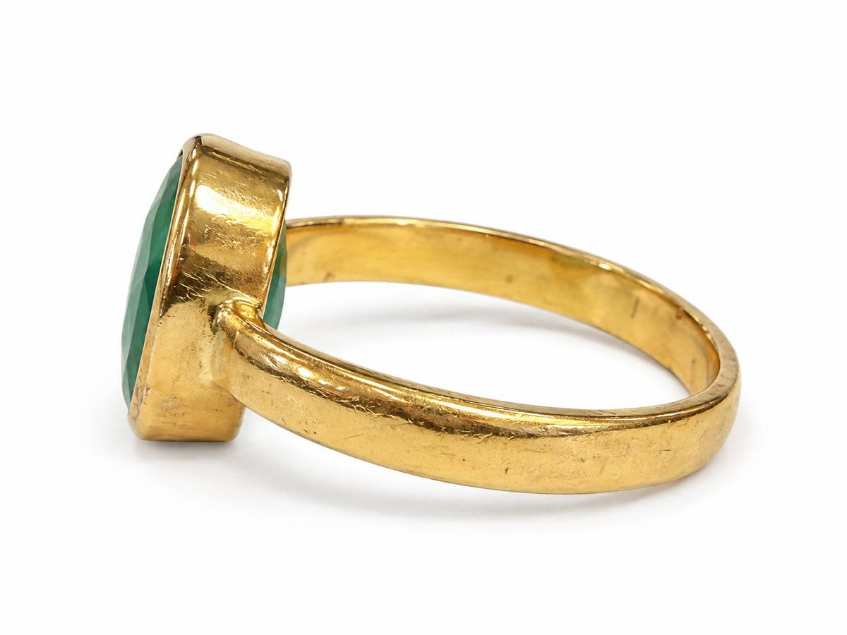 Vintage Handmade 22K Yellow Gold Natural Emerald Ring – Size 8