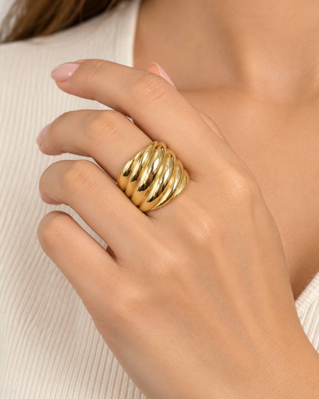 David Yurman Sculpted Cable Dome Ring – 18K Yellow Gold – Size 7