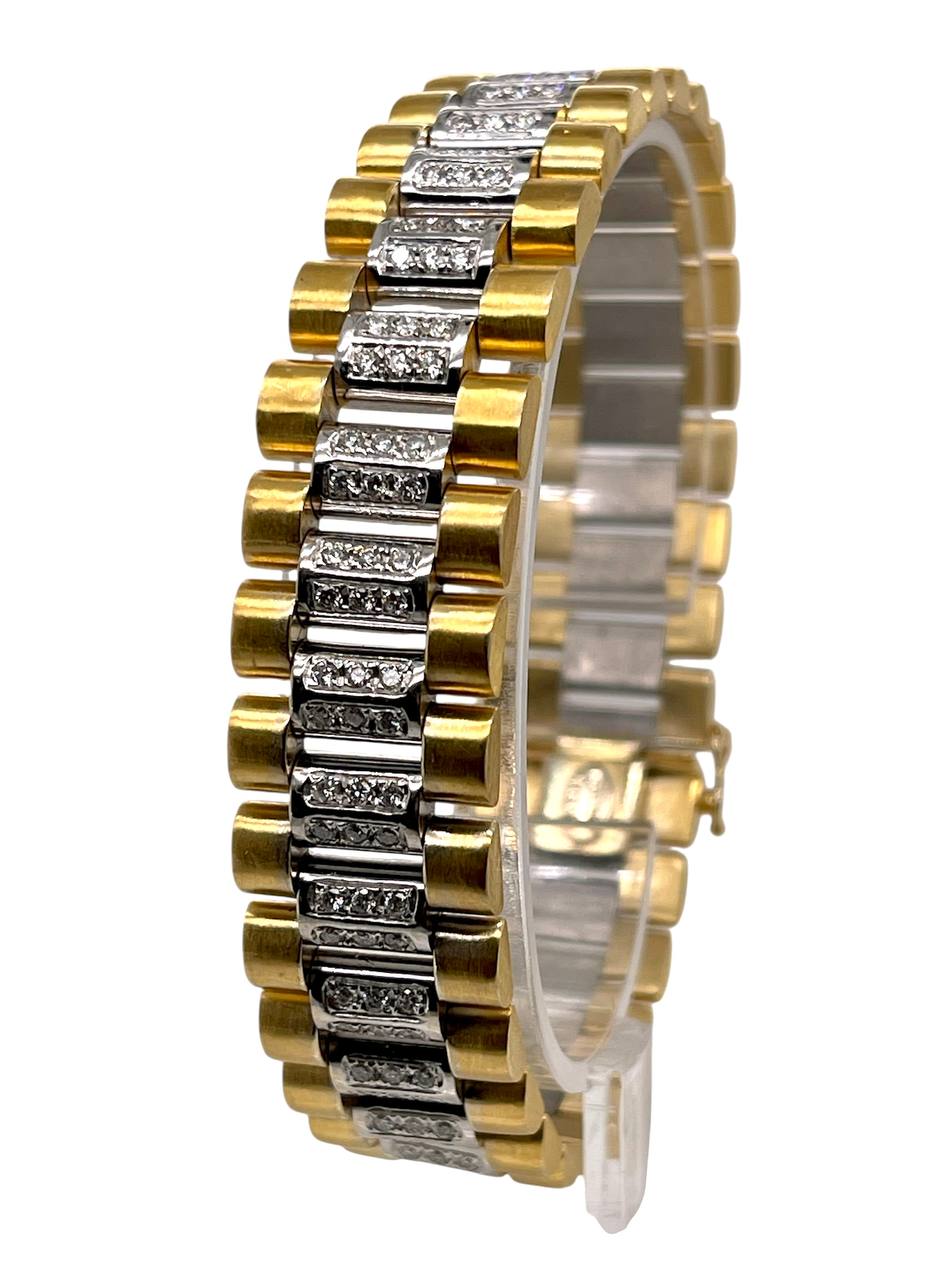 87.4 Gr 18K Solid Two Tone Gold Jubilee Link Men's Bracelet 3 Ct Natural Diamond 8 inches
