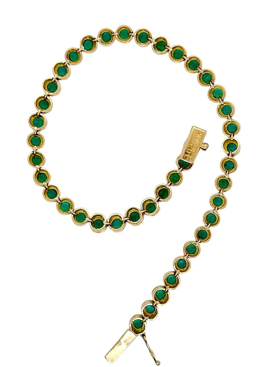 GIA Certified Natural Colombian Emerald 18k Gold Bezel Set Tennis Bracelet