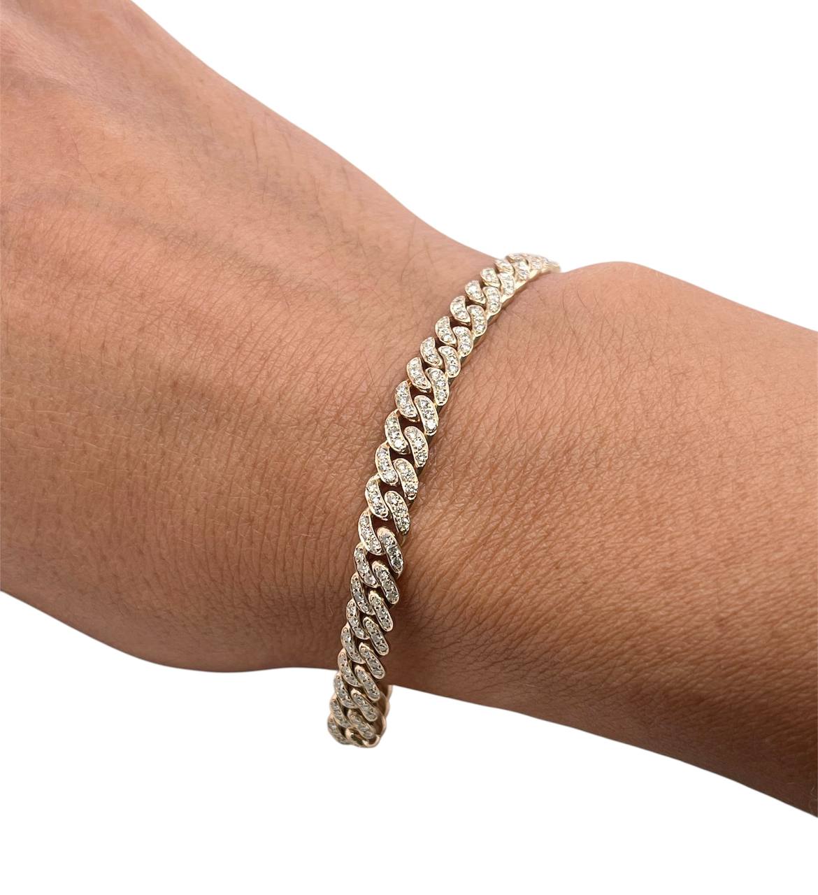 14k Solid Gold 3.25 tcw Natural Diamond Miami Cuban Link Bracelet 7.5 inches