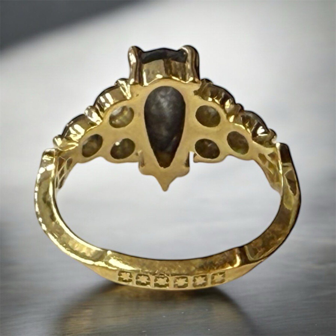 Nico Ring Salt & Pepper Rose Cut Pear Diamond 18k Yellow Gold