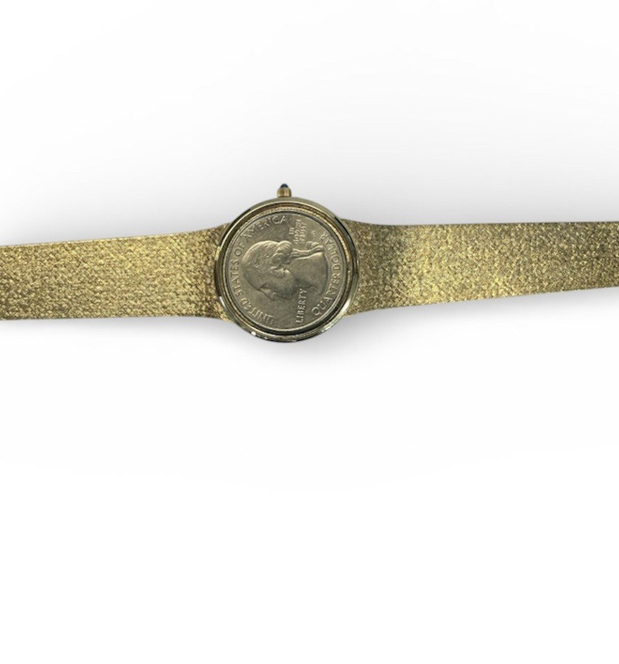 VINTAGE OMEGA Solid 14K Yellow Gold Quartz Watch Integrated Mesh Bracelet