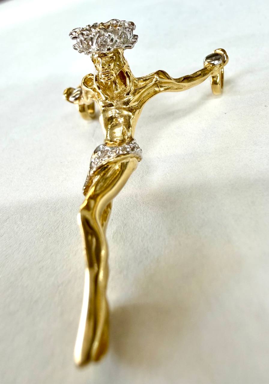 14k Yellow Gold Jesus Christ Open Hand Cross Crucifix Pendant