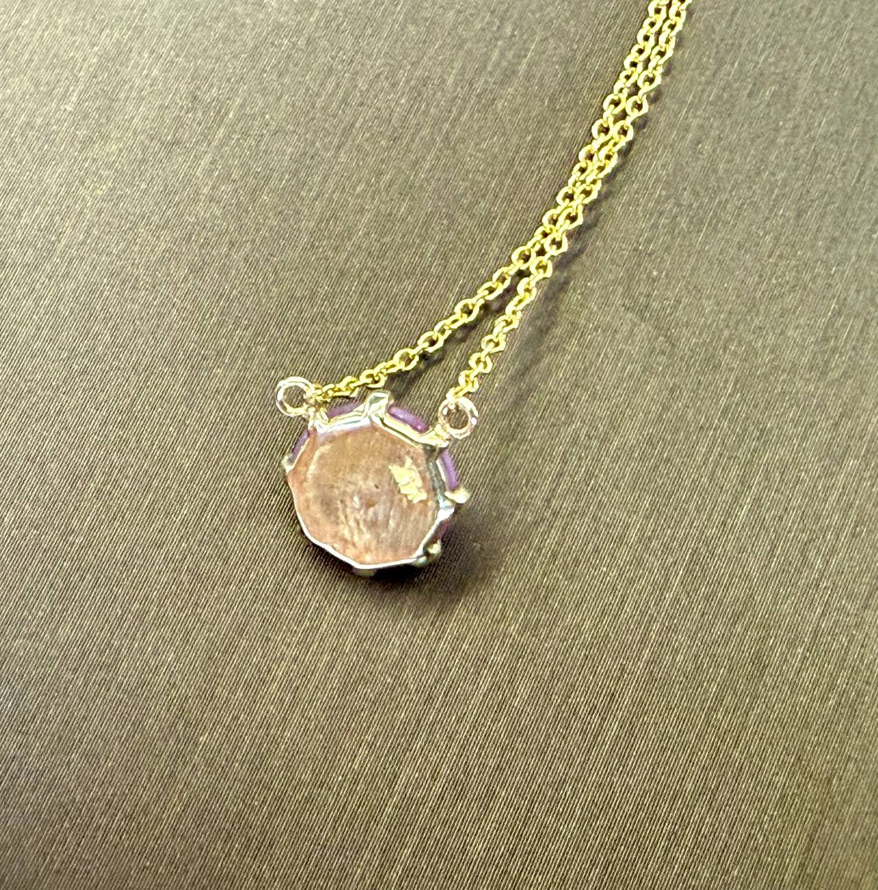 14K Gold Pink Star Sapphire Necklace Pendant 18.25 in