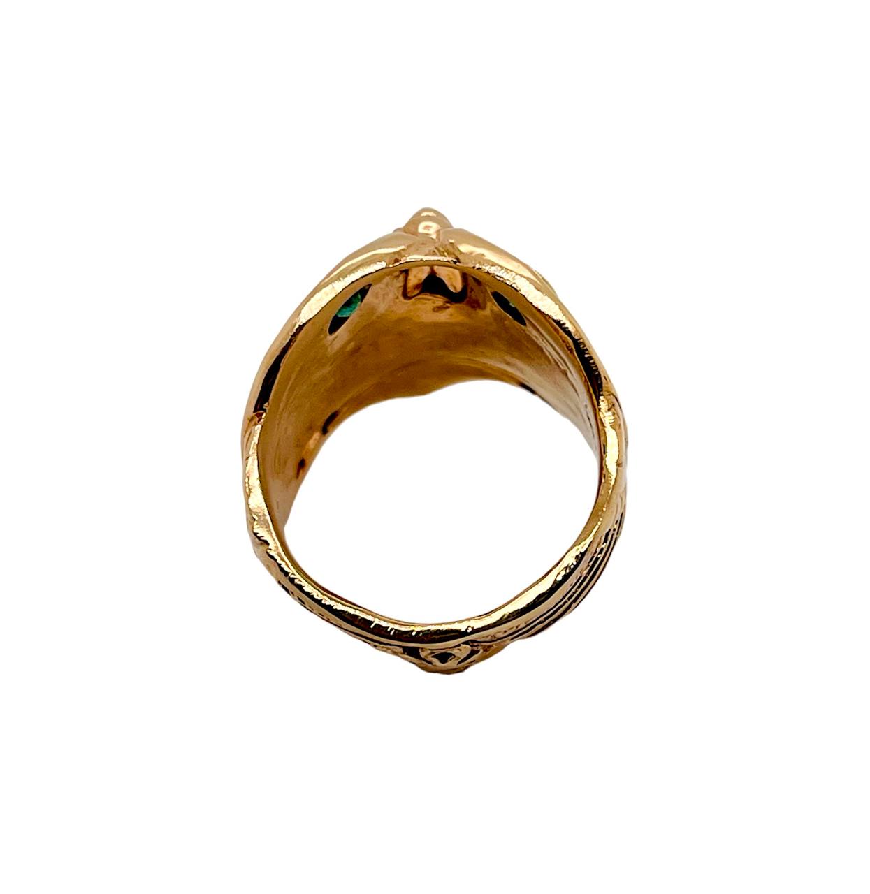 Vintage 14K Solid Yellow Gold Mens Falcon Eagle Emerald Eyes Ankh Ring 19 Grams