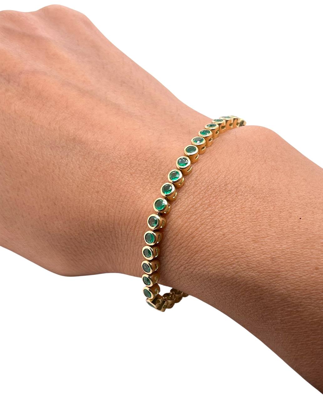 GIA Certified Natural Colombian Emerald 18k Gold Bezel Set Tennis Bracelet