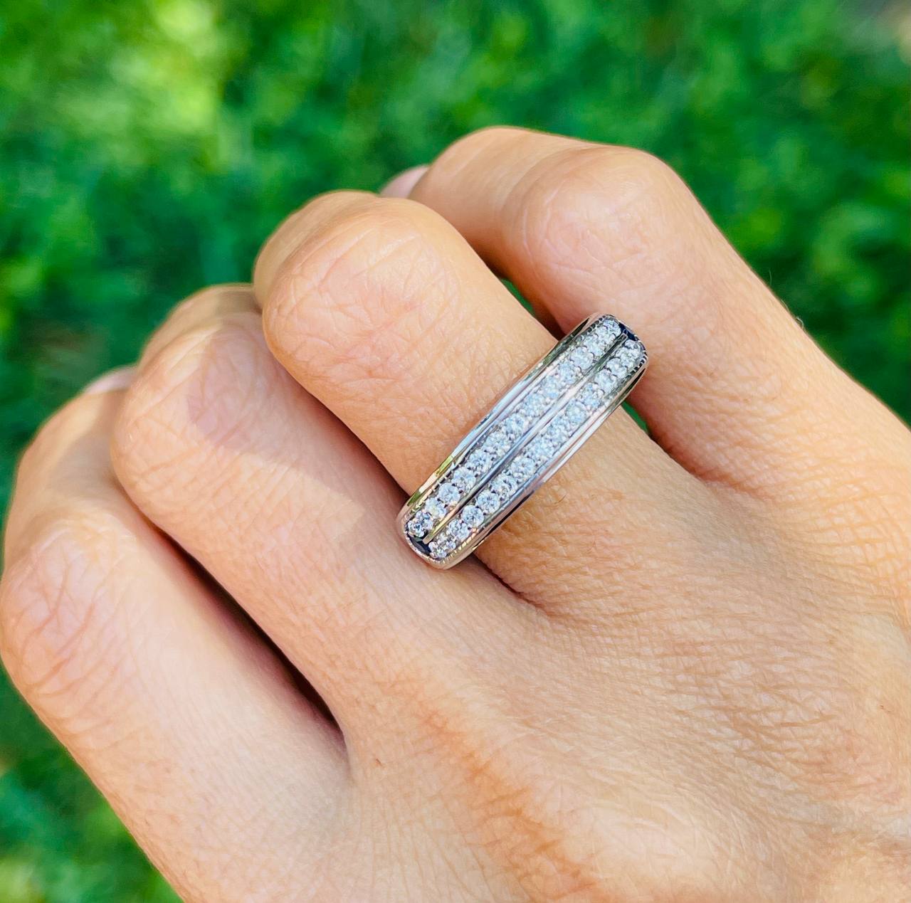 Vera Wang Men's 5/8 CT. T.W. Diamond Double Row Wedding Band in 14K White Gold