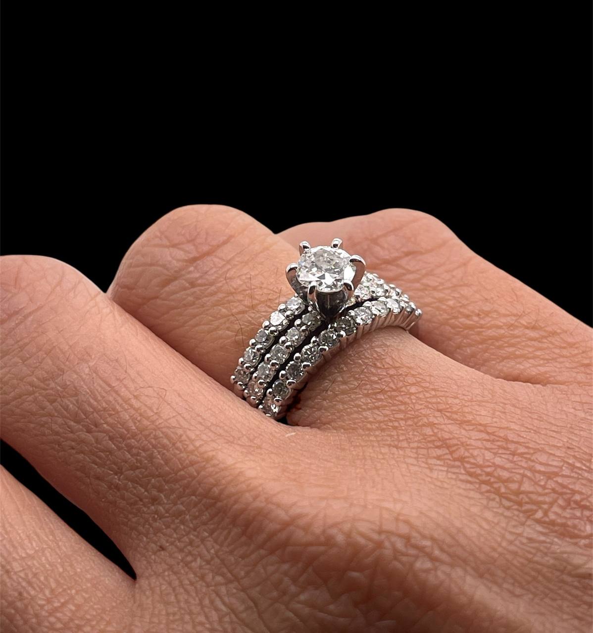 1.21 TCW Round Diamond Solitaire With Accent 14k White Gold Engagement Ring