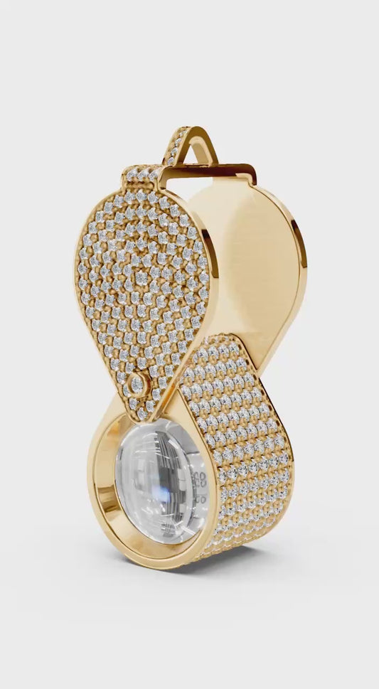 Solid 18K Yellow Gold Natural Diamond GIA 10X Jewelers Loupe Pendant 12.25 CTW Magnifier